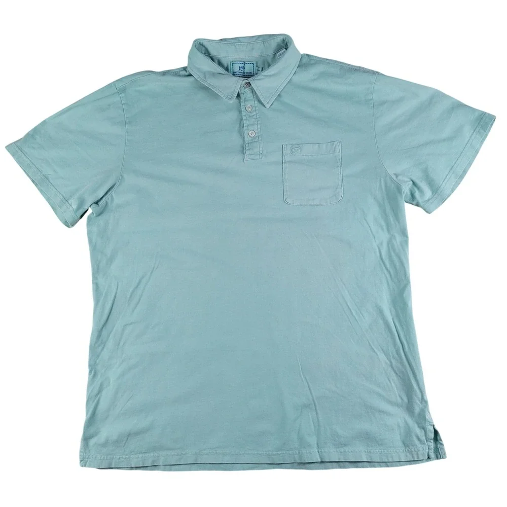 Southern Tide Polo Shirt Mens XXL Blue Green Mint Short Sleeve 100%Cotton Pocket